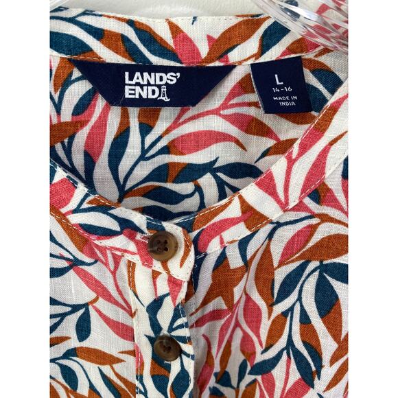 Lands' End Womens Tunic Top Size L 100% Linen Long Sleeve Pockets Resort Beach - Picture 7 of 11